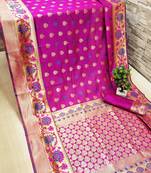 Rani pink woven banarasi saree with blouse