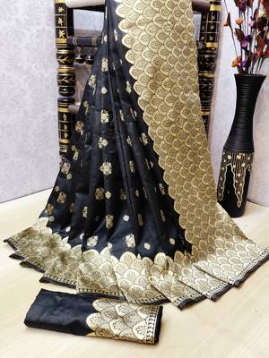 Black woven banarasi saree with blouse 1