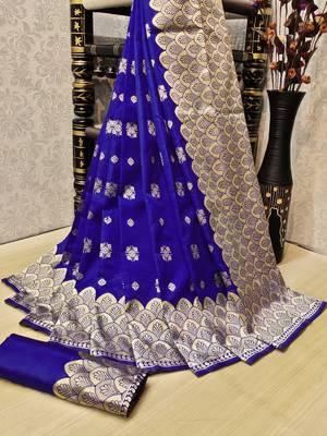 Blue woven banarasi saree with blouse 1