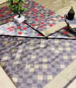 Grey woven banarasi saree with blouse