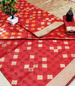 Red woven banarasi saree with blouse