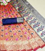 Navy blue woven banarasi saree with blouse