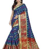 Blue Woven Cotton Silk Saree With Blouse