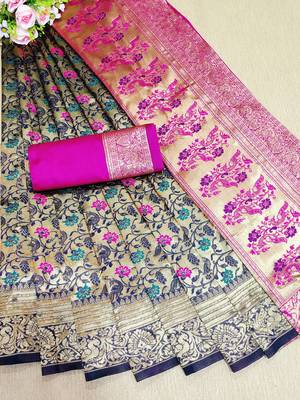 Rani pink woven banarasi saree with blouse 1