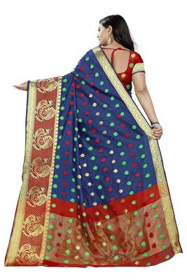Blue Woven Cotton Silk Saree With Blouse 2