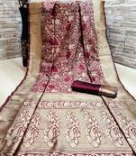 Maroon woven banarasi saree with blouse