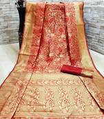 Red woven banarasi saree with blouse