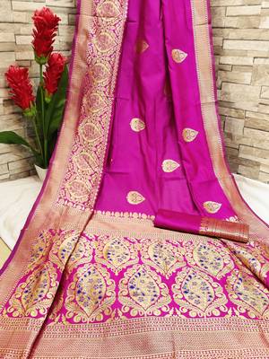 Rani pink woven banarasi saree with blouse 1