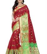 Red Woven Cotton Silk Saree With Blouse