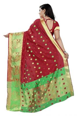 Red Woven Cotton Silk Saree With Blouse 2