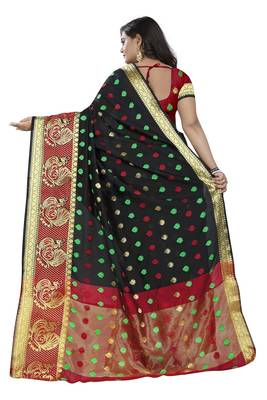 Black Woven Cotton Silk Saree With Blouse 2