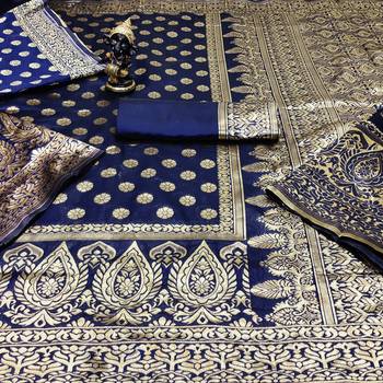 Navy blue woven banarasi saree with blouse 1