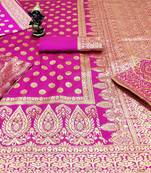 Rani pink woven banarasi saree with blouse
