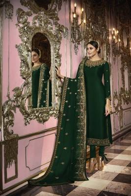 Green  Embroidered Georgette Semi Stitched Salwar With Dupatta 1