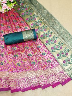 Multicolor woven banarasi saree with blouse 1