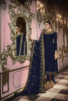 Blue  Embroidered Georgette Semi Stitched Salwar With Dupatta 1