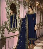 Blue  Embroidered Georgette Semi Stitched Salwar With Dupatta