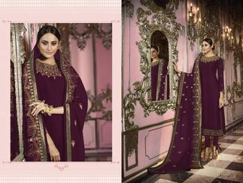 Wine Embroidered Georgette Semi Stitched Salwar With Dupatta 2