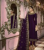 Violate Embroidered Georgette semi stitched Designer Salwar Suit 