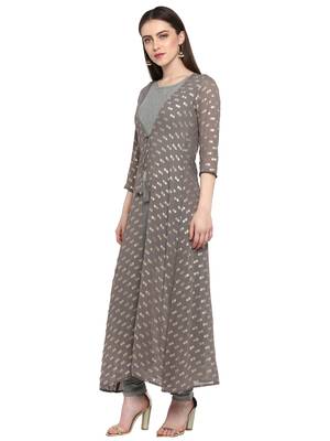 Grey printed polyester salwar 4