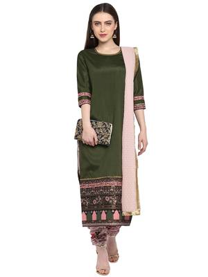 Olive printed art silk salwar 2