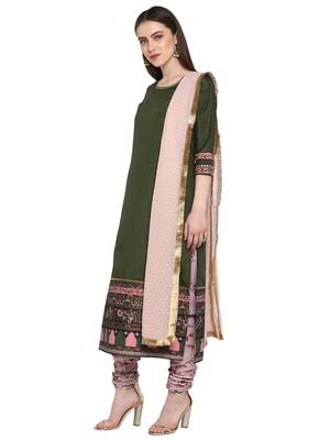Olive printed art silk salwar 4