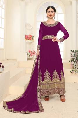 Purple Embroidered Faux Georgette Salwar 1