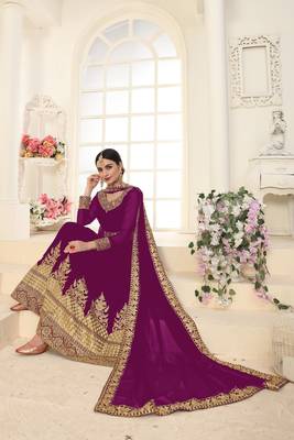Purple Embroidered Faux Georgette Salwar 2