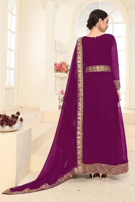 Purple Embroidered Faux Georgette Salwar 3