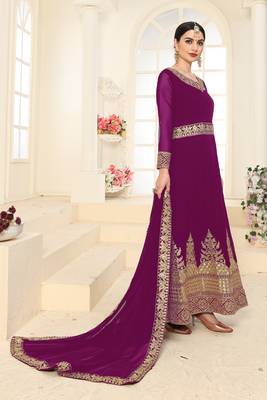 Purple Embroidered Faux Georgette Salwar 4