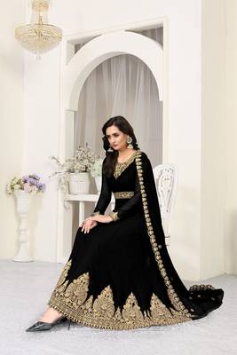 Black Embroidered Faux Georgette Salwar 1