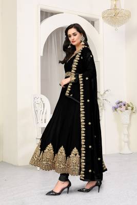 Black Embroidered Faux Georgette Salwar 4