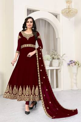 Maroon Embroidered Faux Georgette Salwar 1