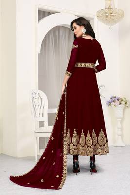 Maroon Embroidered Faux Georgette Salwar 4