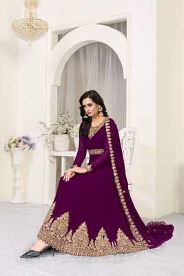 Purple Embroidered Faux Georgette Salwar 1