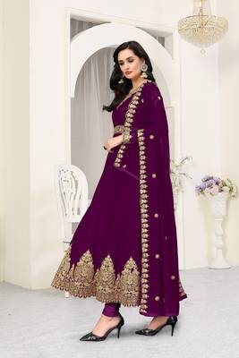 Purple Embroidered Faux Georgette Salwar 4