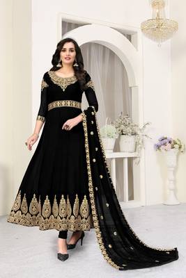Black Heavy Embroidered Long Anarkali Faux Georgette Salwar Suit 1