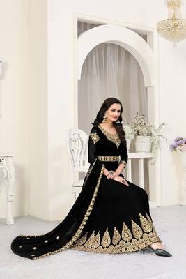 Black Heavy Embroidered Long Anarkali Faux Georgette Salwar Suit 2