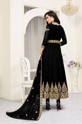 Black Heavy Embroidered Long Anarkali Faux Georgette Salwar Suit 3