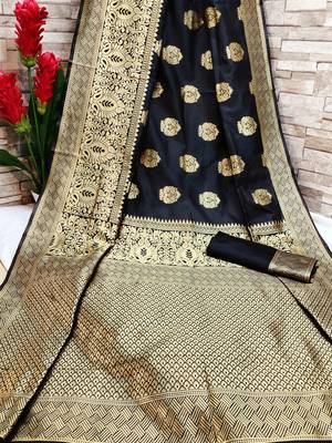 Black woven banarasi saree with blouse 1