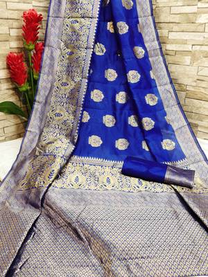 Blue woven banarasi saree with blouse 1