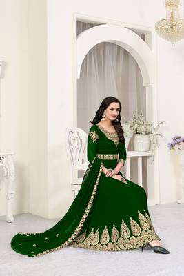 Green Heavy Embroidered Long Anarkali Faux Georgette Salwar Suit 2