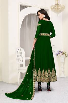 Green Heavy Embroidered Long Anarkali Faux Georgette Salwar Suit 3