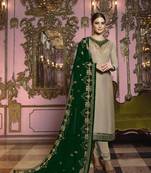 Beige Embroidered Georgette Semi Stitched Salwar With Dupatta