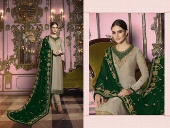 Beige Embroidered Georgette Semi Stitched Salwar With Dupatta 2
