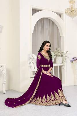 Purple Heavy Embroidered Long Anarkali Faux Georgette Salwar Suit 2