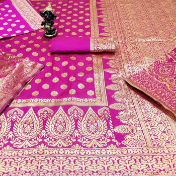 Rani pink woven banarasi saree with blouse 1