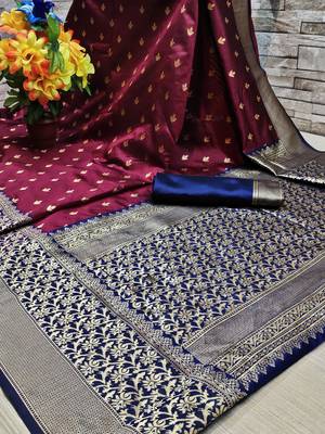 Multicolor woven banarasi saree with blouse 1
