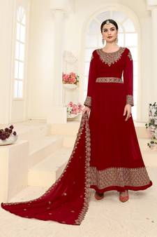 Maroon Embroidered Faux Georgette Salwar