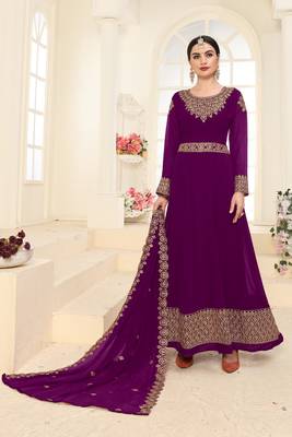 Purple Embroidered Faux Georgette Salwar 1